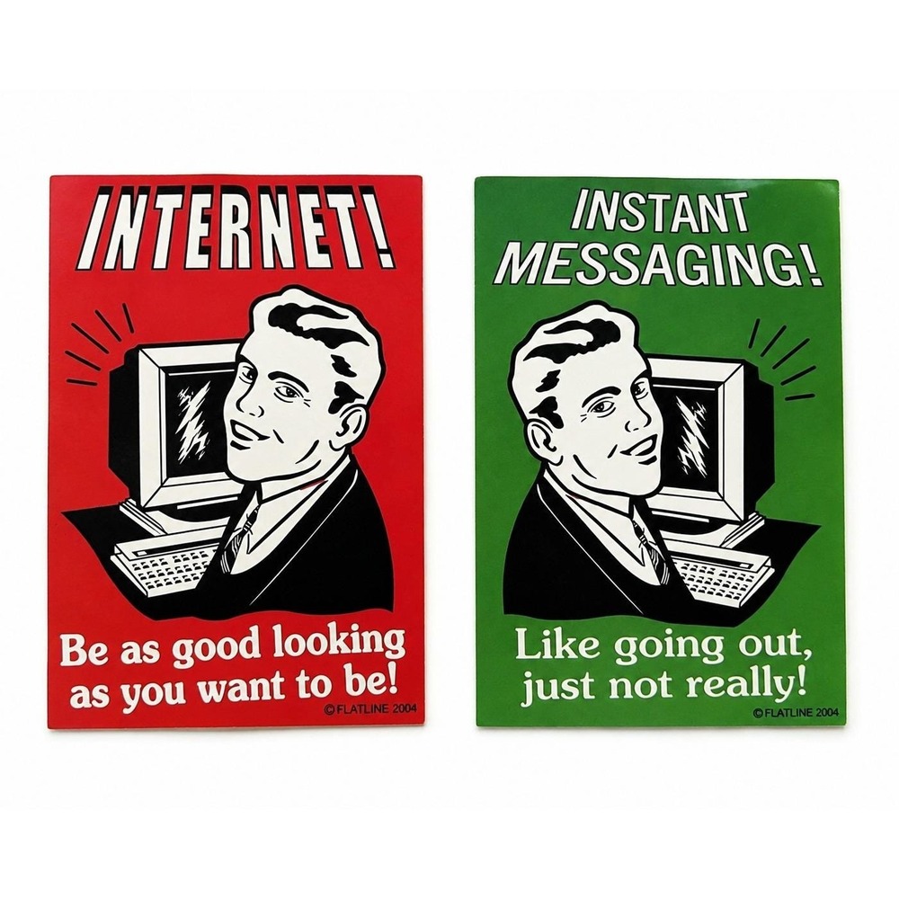 Vintage Flatline‎ 2004 Internet Instant Messaging Sticker Retro Y2K Tech Humor